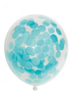 Ballon transparent med rund lyseblå konfetti