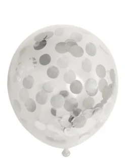 Ballon transparent m.rund sølv konfetti