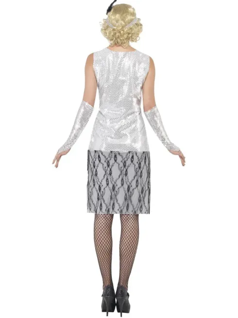 Charleston flapper kjole i sølv