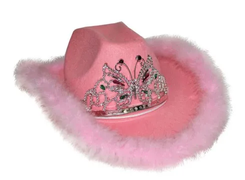 Cowboyhat i lyserød med tiara