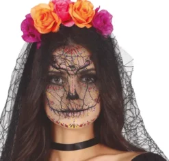 Day of the Dead tiara med slør - Orange