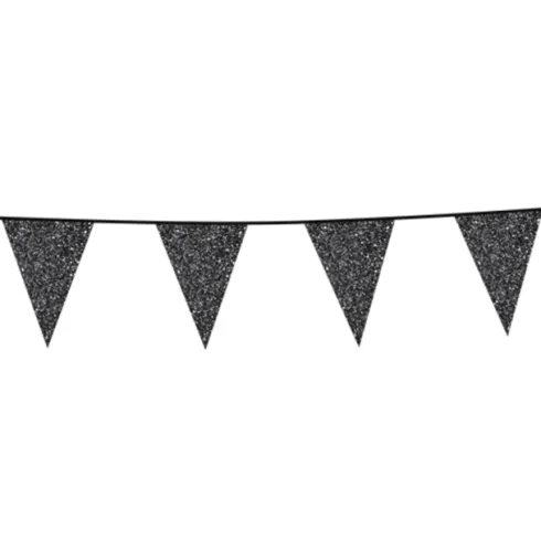 Flagbanner med sort glitterflag 6m