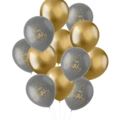 Happy birthday balloner grå/guld