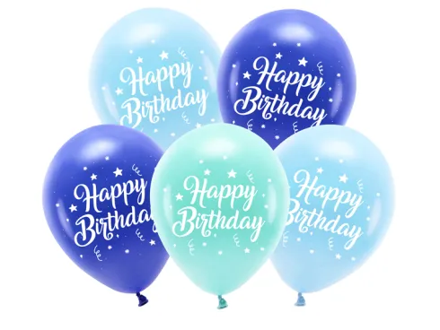 Happy Birthday balloner i blå nuancer