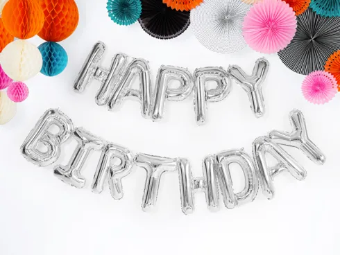 Happy Birthday Folieballon sæt SØLV