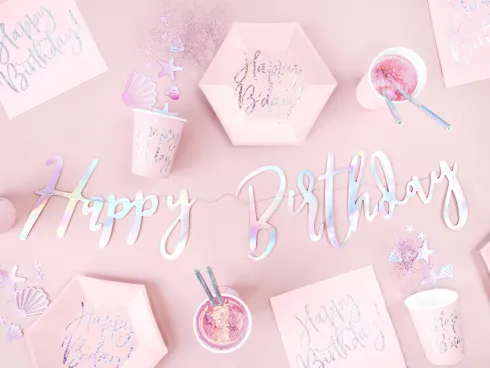 Happy birthday tallerken i lyserød