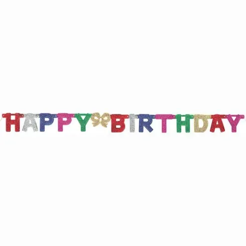 Karton glitter guirlande med Happy birthday 1,4m