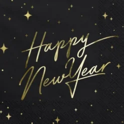 Nytårs servietter Happy new year i sort