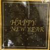Nytårs servietter i Sort Happy new year med guldkant