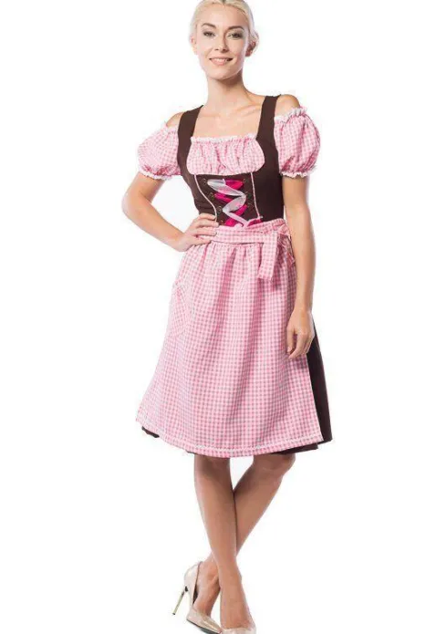 Oktoberfest kjole Anne- pink/brun