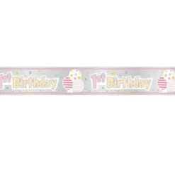 1 års foliebanner i sølv og rosa