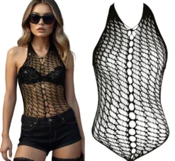 Sort net bodystocking med similisten
