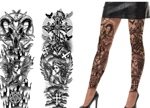 Strømpebukser med tattoo print