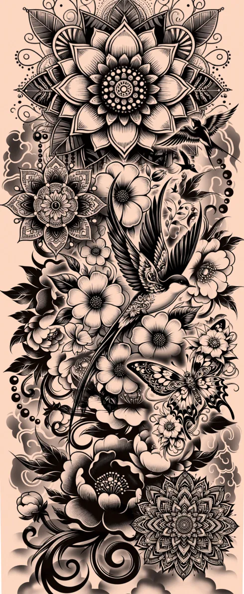 Tattoo ærme - black flowers